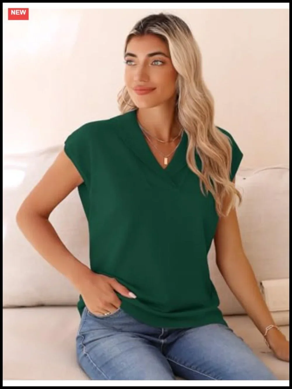 Womens Knit Sweater Vest V-Neck Short Cap Sleeve Summer Pullover Lightweight